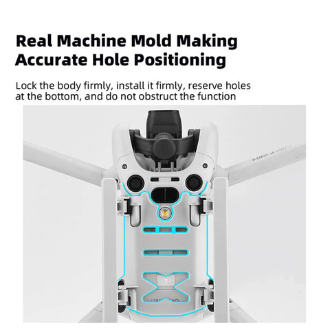 Mini 4 Pro Foldable Sled Landing Gear Extension Kit For DJI Mini 4 Pro Drone, bottom view showing mount and sensor compatibility