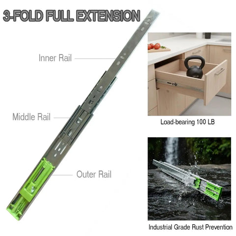 Six Pairs Of 24 Inch Drawer Slides With Soft Close And Full Extension, Heavy Duty Side Mount Rails That Glide Quietly And Smoothly, Rust Resistant Galvanized Steel Hardware Supports Up To 150 Lbs