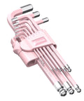 Pink 9-Piece Allen Key Set With Long Ball End Cr-V Wrenches, Color-Coded Hex Keys from 1.5mm to 10mm in pink rack