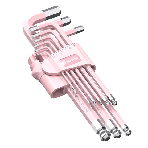 Pink 9-Piece Allen Key Set With Long Ball End Cr-V Wrenches, Color-Coded Hex Keys from 1.5mm to 10mm in pink rack