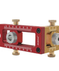 Pro Level 2 In 1 Cross Dowel Drill Guide Kit With Adjustable Pocket Hole Locator Precision Aligned Woodworking Jig in red and gold.