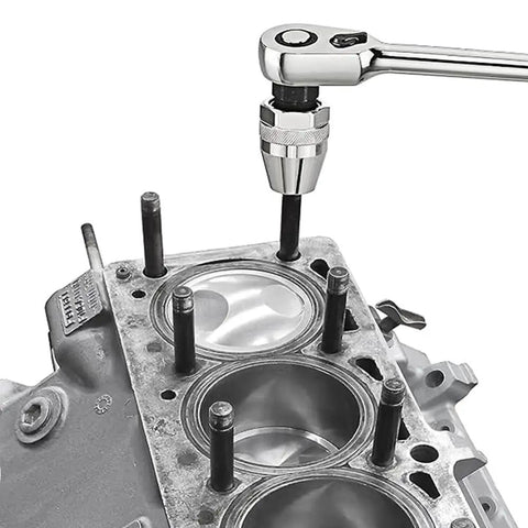 Heavy Duty Damaged Bolt And Stud Extractor Tool for gripping and removing 1/4 to 1/2 inch studs on an engine block
