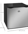 Sick Silver Mini Freezer With 1.1 Cu Ft Storage Capacity Featuring Reversible Door, shown with dimensions for dorm or office use.