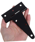 CATIEBYE two black heavy-duty slotted door hinges held in hand for outdoor gates and sheds