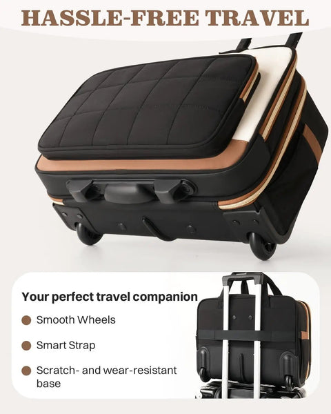 Wheeled Laptop Bag For Women 16 Inch Rolling Briefcase Water Resistant And Stylish Carry On Luggage, black and brown on wheels