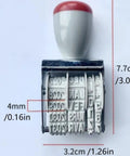 Slick Ergonomic Rubber Date Stamp With Comfortable Grip And Multifunctional Design For Scrapbooking And Office Documents, showing size and date settings.