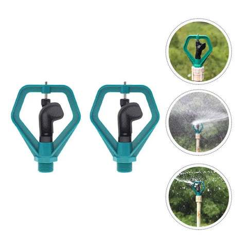 Two Pack Automatic Lawn Sprinklers For Garden Irrigation System That Keeps Lawns Green On Auto Pilot, images showing setup and spray angles