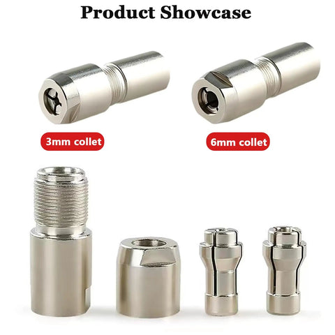 Heavy Duty Angle Grinder to Die Grinder Adapter 5/8-11 to 1/4 Inch and 1/8 Inch Collets for Rotary Burrs with 3mm and 6mm collets