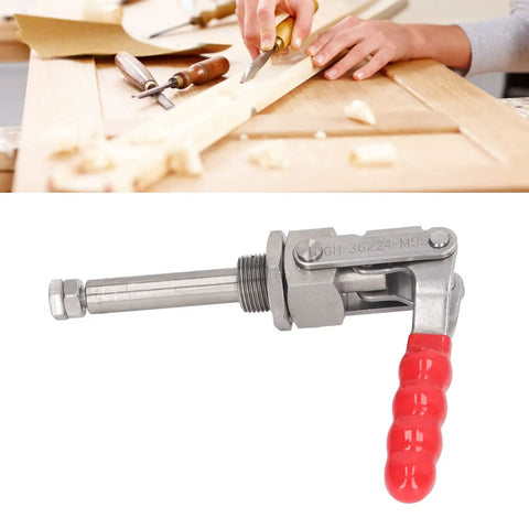 Professional Grade Beefy Horizontal Push Pull Clamp With Quick Toggle Lever For Welding Positioning Metal Work Holding, detailed view.