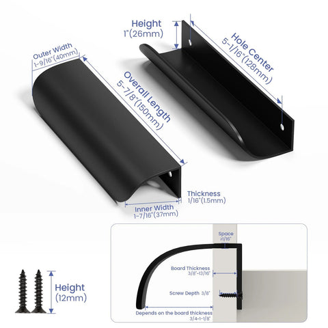 Dimensions and specifications of 12 Pack 5 Inch Black Cabinet Pulls Edge and Finger Drawer Handles for Cabinets