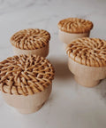 Six Piece Dope Boho Rattan Knobs For Dresser Drawers And Cabinets Handmade Wicker Woven Decorative Pulls In Caramel Color