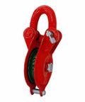 Half-Ton Heavy Duty Single Sheave Yarding Block With Shackle Pulley For Cable And Wire Rope, 1000 Lbs WLL, Red Powder Coated Finish, 3 Inch Sheave, Side Opening Link For Quick Rope Insertion