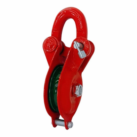 Half-Ton Heavy Duty Single Sheave Yarding Block With Shackle Pulley For Cable And Wire Rope, 1000 Lbs WLL, Red Powder Coated Finish, 3 Inch Sheave, Side Opening Link For Quick Rope Insertion