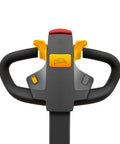 Control panel of No Sweat Full Electric Stacker Forklift, featuring buttons and ergonomic design for smooth operator performance.