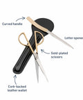 Three Piece Letter Opener Envelope Slitter And Desk Scissors Set With Leather Case For Office Desk Use Gold Plated Handles And Durable Steel Blades Italian Made