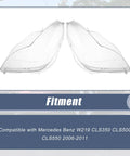 Mercedes Benz W219 CLS headlight covers two piece front left and right set with crystal clear lens shells for easy install