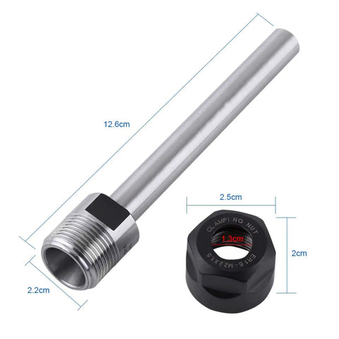 Collet Chuck Holder with Straight Shank for CNC Milling, showing dimensions, heavy-duty metal construction, black clamping nut.