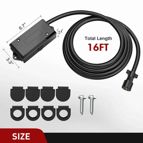 Heavy Duty 7 Way Inline Trailer Plug With 16 Feet Copper Blade Connector Cable Wiring Harness And Weatherproof 7 Pole Junction Box