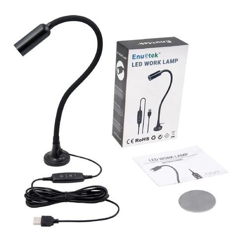 USB Powered Magnetic Flexible LED Work Light with Gooseneck, 3W Inspection Spotlight, packaging and components displayed