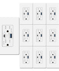 10 Pack Usb C Outlet Pd 3.0, 65W Gan Electrical Receptacle, dual type C fast charging socket, white wall plates.
