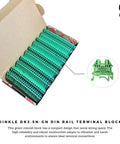 Green DK2.5N-GN DIN Rail Terminal Block Screw Type UL 600V 20A 12-22AWG Pack Of 100 shown in packaging
