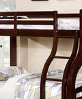 Espresso Twin Over Full Loft Bed With Attached Curved Ladder And Upper Bed Rails Kid Friendly Bedroom Furniture