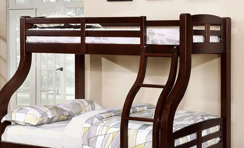 Espresso Twin Over Full Loft Bed With Attached Curved Ladder And Upper Bed Rails Kid Friendly Bedroom Furniture