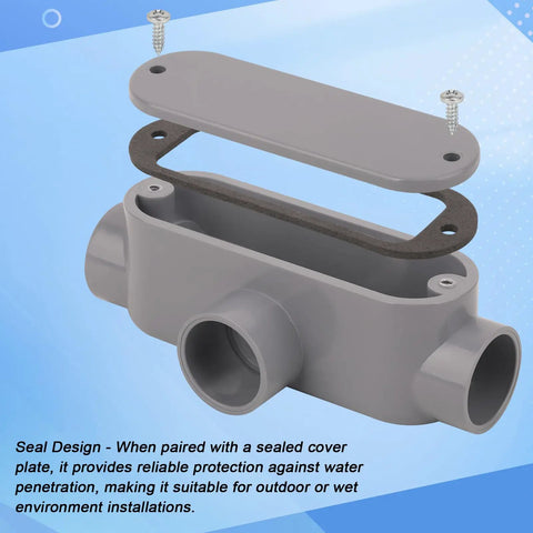 Four Pack Three Quarters Inch Rigid PVC Conduit Body Type T Slip X Slip With Cover And Gasket Gray Tough As Nails Electrical