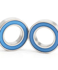 12x21x5mm Chrome Steel Blue Sealed Cartridge Bearings With Grease For Bike Pivot Four Pack Full Complement No Retainer For Beefy Load Handling Up To Forty Five Percent Higher Load Capacity And Smooth Quiet Pivot With Double VRS Lip Labyrinth Seal. Two blue sealed bike pivot bearings