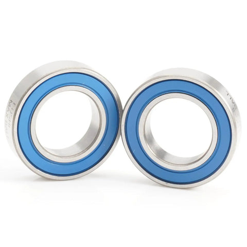 12x21x5mm Chrome Steel Blue Sealed Cartridge Bearings With Grease For Bike Pivot Four Pack Full Complement No Retainer For Beefy Load Handling Up To Forty Five Percent Higher Load Capacity And Smooth Quiet Pivot With Double VRS Lip Labyrinth Seal. Two blue sealed bike pivot bearings