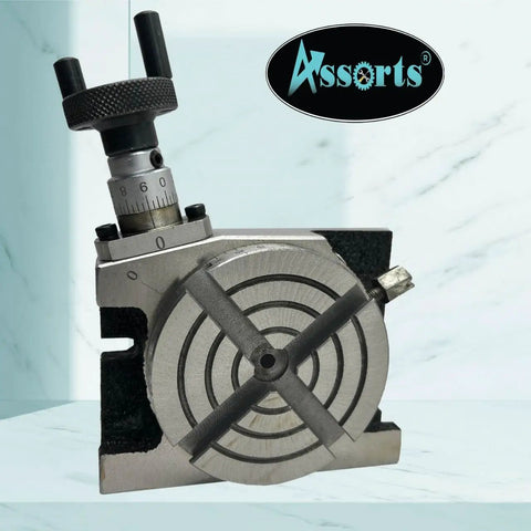 3 Inch Mini Rotary Table For Milling And Indexing Horizontal And Vertical Setup With 4 Slot Base Precision ART Series A Real Workhorse For Milling Drilling Model Engineering And Metalworking Projects shown with 4-slot base.