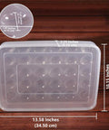 Two Pack Large Capacity Deviled Egg Carrier Tray With Lids Holds 60 Eggs Total Clear Plastic Egg Holder showing dimensions.