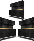 Tough As Nails 72 Inch Rolling Tool Chest With Fifteen Deep Drawers And Three Spacious Upper Cabinets shown with matte black finish, smooth glide casters.