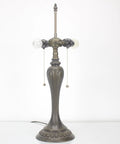 Antique green bronze base with pull chains for Tiffany Style Stained Glass Table Lamp With Red Rose Pattern, 22 Inch Tall, UL Listed.