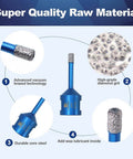 Front view: blue vacuum-brazed diamond core drill bit for tile; 1/4 in (6 mm) diameter, 5/8-11 thread; 2-piece set.