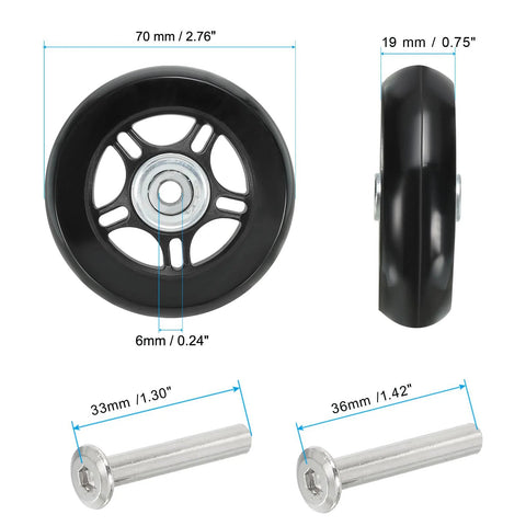 70x19mm Luggage Replacement Wheels Set Of 2 In PU Swivel Caster For Trolley Suitcase Repair Kit With Screws And Washers