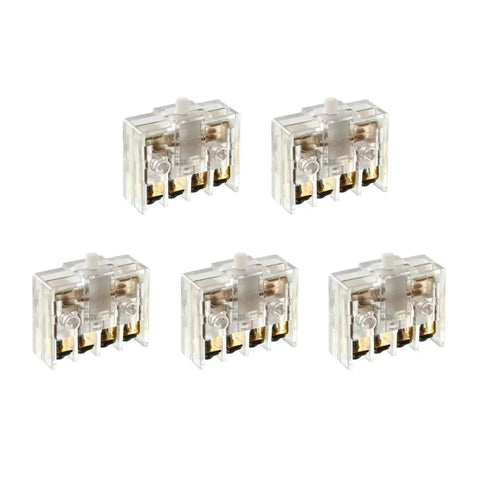 Five Compact 220V 3A DPST Button Actuator Limit Switches With 4 Screw Terminals 30x11x28mm JW2-11, clear case, rugged industrial design