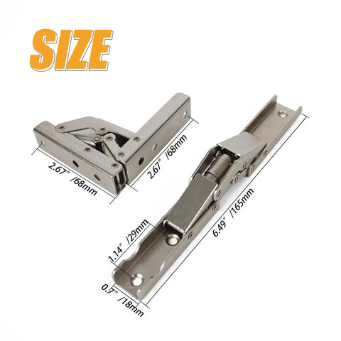 Skip The Fiddly Hardware 90 Degree Locking Folding Bracket Wall Shelf Hinge size dimensions shown in nickel-coated steel.