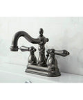 4 Inch Centerset Lavatory Faucet With Brass Pop Up Drain In Black Stainless Steel Deck Mount 3 Hole Installation