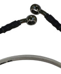 Close-up of Beefy Braided Hydraulic Brake Line with 10mm Banjo Ends M10 Universal Fit for Dirt Bike ATV 80cm Heavy Duty Hose