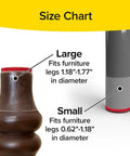 Size chart showing Ruby Sliders Chair Leg Covers For Furniture Protect Hardwood And Tile Floors From Scratches Fits Most Leg Sizes