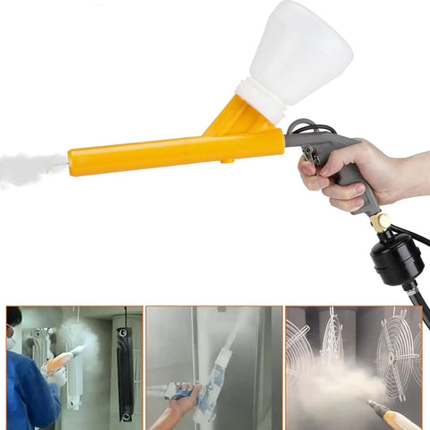 No Sweat Portable Powder Spray Gun With Electrostatic Coating System and Five Stage Electric Paint Sprayer using foot switch control for precise spraying.