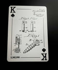 King of Spades card from Gearhead Approved Engineering Drawing Playing Cards For Engineers Gift Set with patent art of screw design.