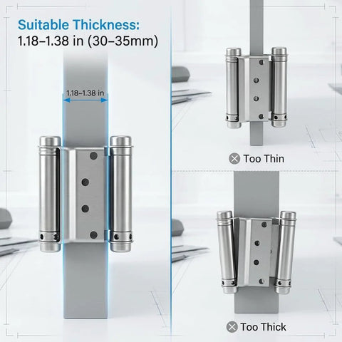 QWORK stainless steel 3-inch double-action self-closing cafe door hinges, for 30–35mm thick doors, 4-pack