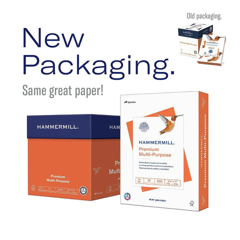 Front view of Premium 20Lb Multipurpose Copy Paper for Home And Office Printing, 8.5 By 11 Inches, 2,500 Sheets Per Ream packaging.