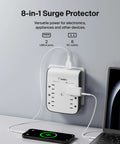 6 Outlet Wall Surge Protector With 2 USB A Ports, Wall Mountable Power Hub For Home Office Travel in use charging devices