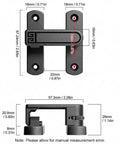 Adjustable Flip Gate Latch Lock For Sliding Barn Doors Heavy Duty Zinc Alloy Build Smooth 90 To 180 Degree Swing dimensions measurement image.