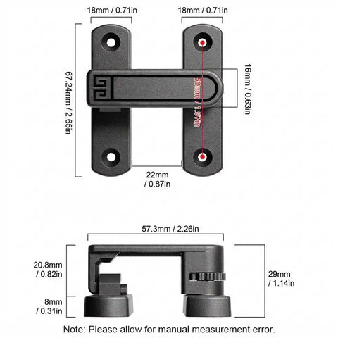 Adjustable Flip Gate Latch Lock For Sliding Barn Doors Heavy Duty Zinc Alloy Build Smooth 90 To 180 Degree Swing dimensions measurement image.