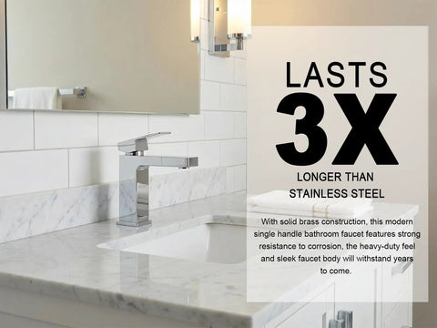 Polished Chrome Single Hole Bathroom Faucet With Pop Up Drain, Solid Brass Construction, Lead Free And ADA Compliant in modern bathroom