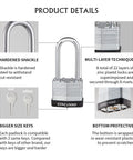 Product details of Six Pack Keyed Alike Laminated Steel Padlocks With Key Long Shackle 40mm Wide Body And 50mm Hardened Steel Shackle
